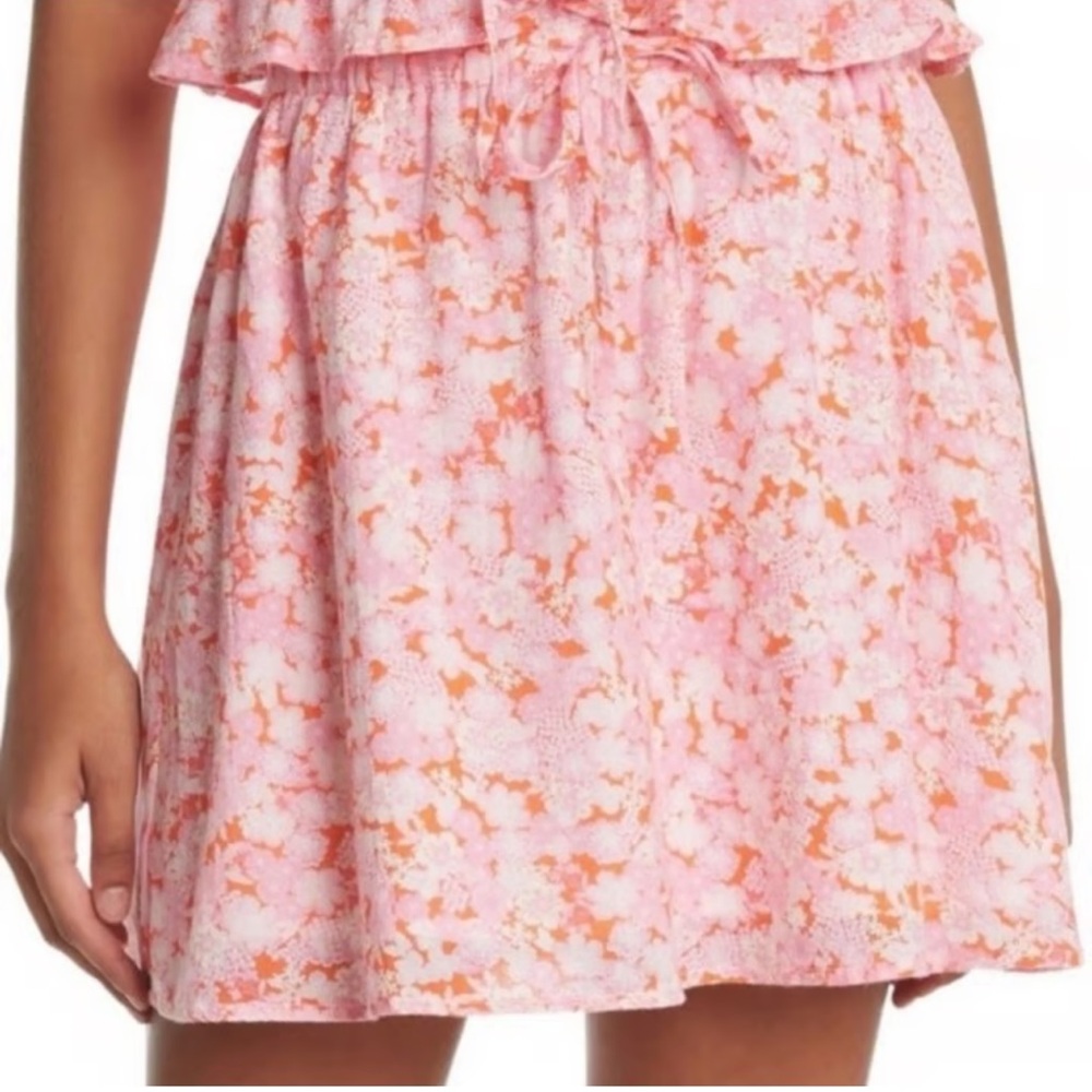 😎 Juniors ABOUND Pink & Orange Floral Lined Mini Skirt w/ Tie Waist Size M NWT